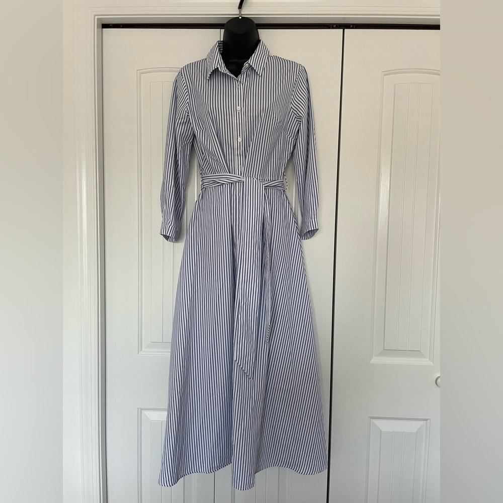 Purple Snow Blue and White Striped Maxi Shirt Dress
